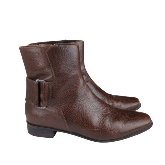 Talbots Brown Leather Ankle Boots Bootie Croc Leather Square Toe Women's‎ 6.5 B - Picture 1 of 8